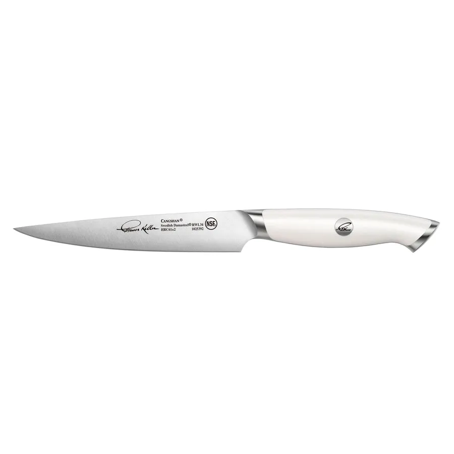 Cangshan TKSC White Series 1025392 Swedish Damasteel RWL34 Powder Steel Forged 5" Utility Knife
