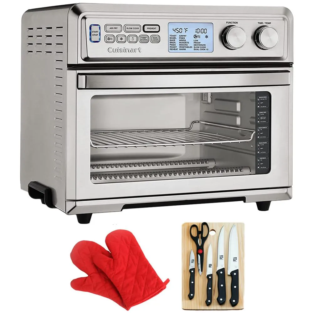 Cuisinart TOA-95 Large Digital AirFry Toaster Oven w/ 5pc Knife Set   Oven Mitts