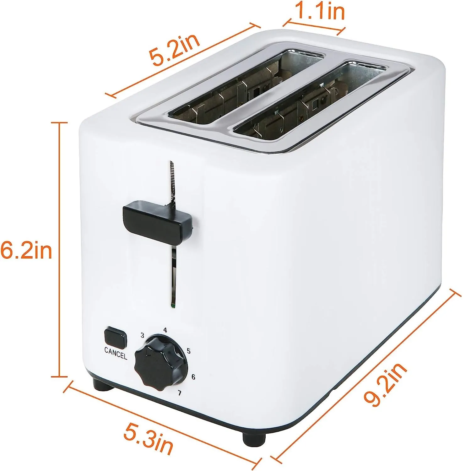 E-Macht 2-Slice Toaster with 2 Extra Wide Stainless Steel Slots, 7 Heating Sets, White