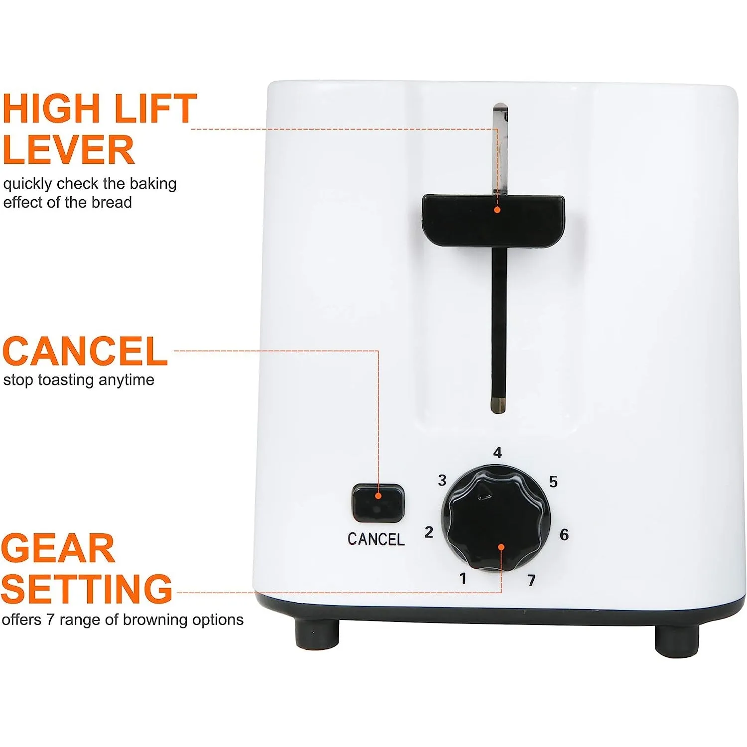 E-Macht 2-Slice Toaster with 2 Extra Wide Stainless Steel Slots, 7 Heating Sets, White