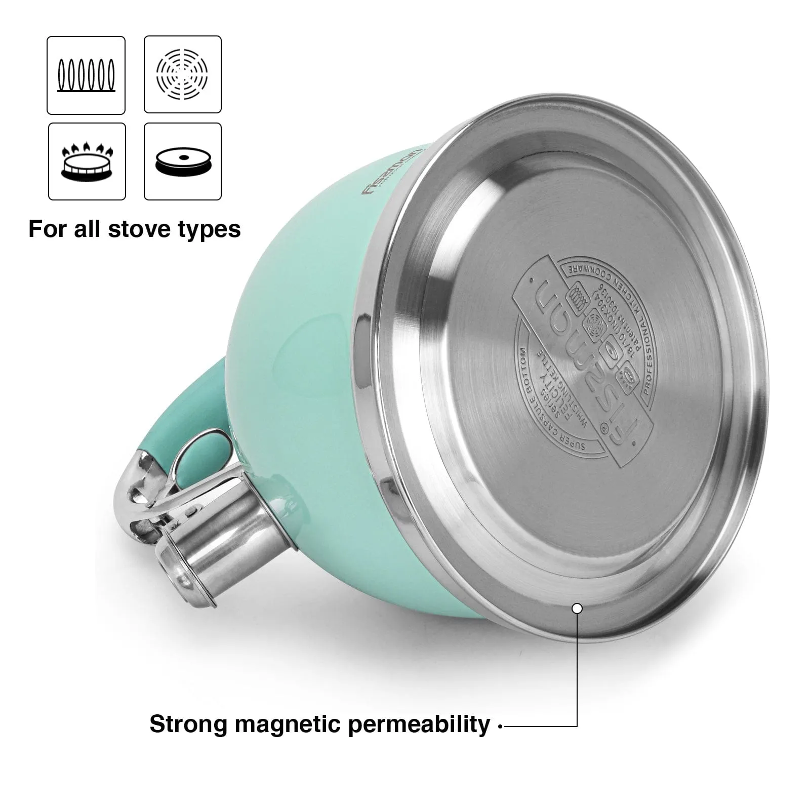 Fissman FELICITY Whistling Kettle 2.6 LTR AQUAMARINE  (Stainless Steel)