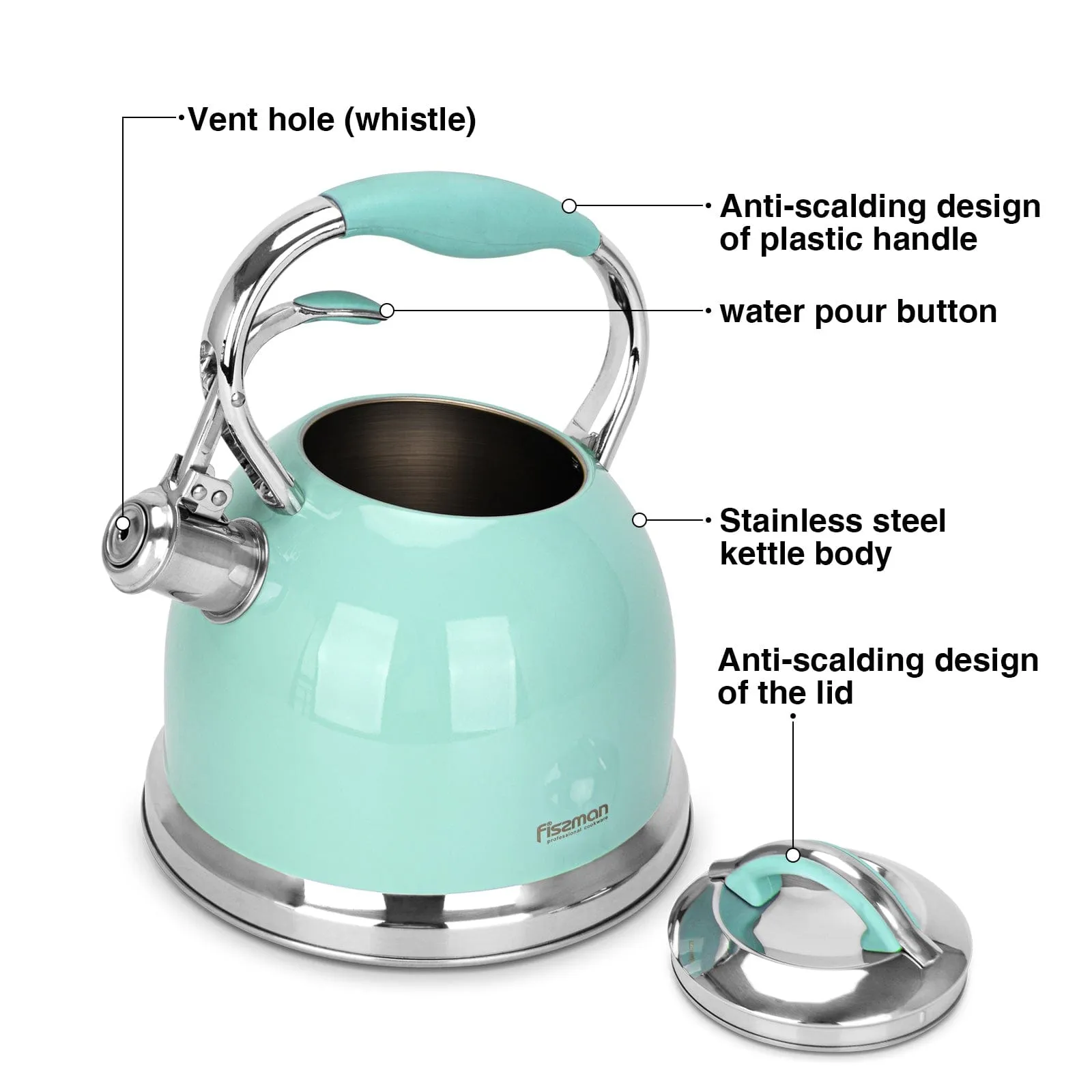 Fissman FELICITY Whistling Kettle 2.6 LTR AQUAMARINE  (Stainless Steel)