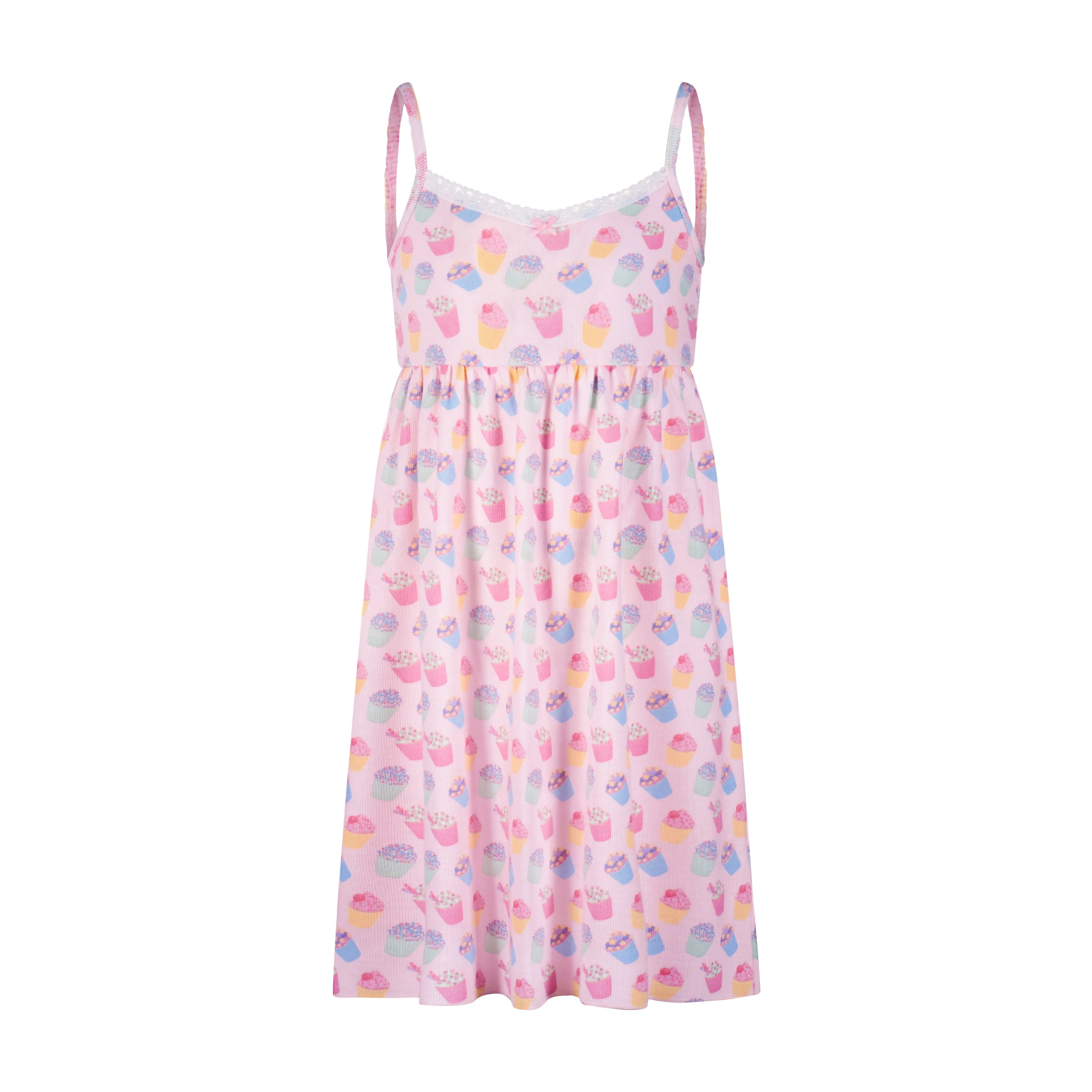 GIRLS CUPCAKE Print BABYDOLL GOWN w Lace