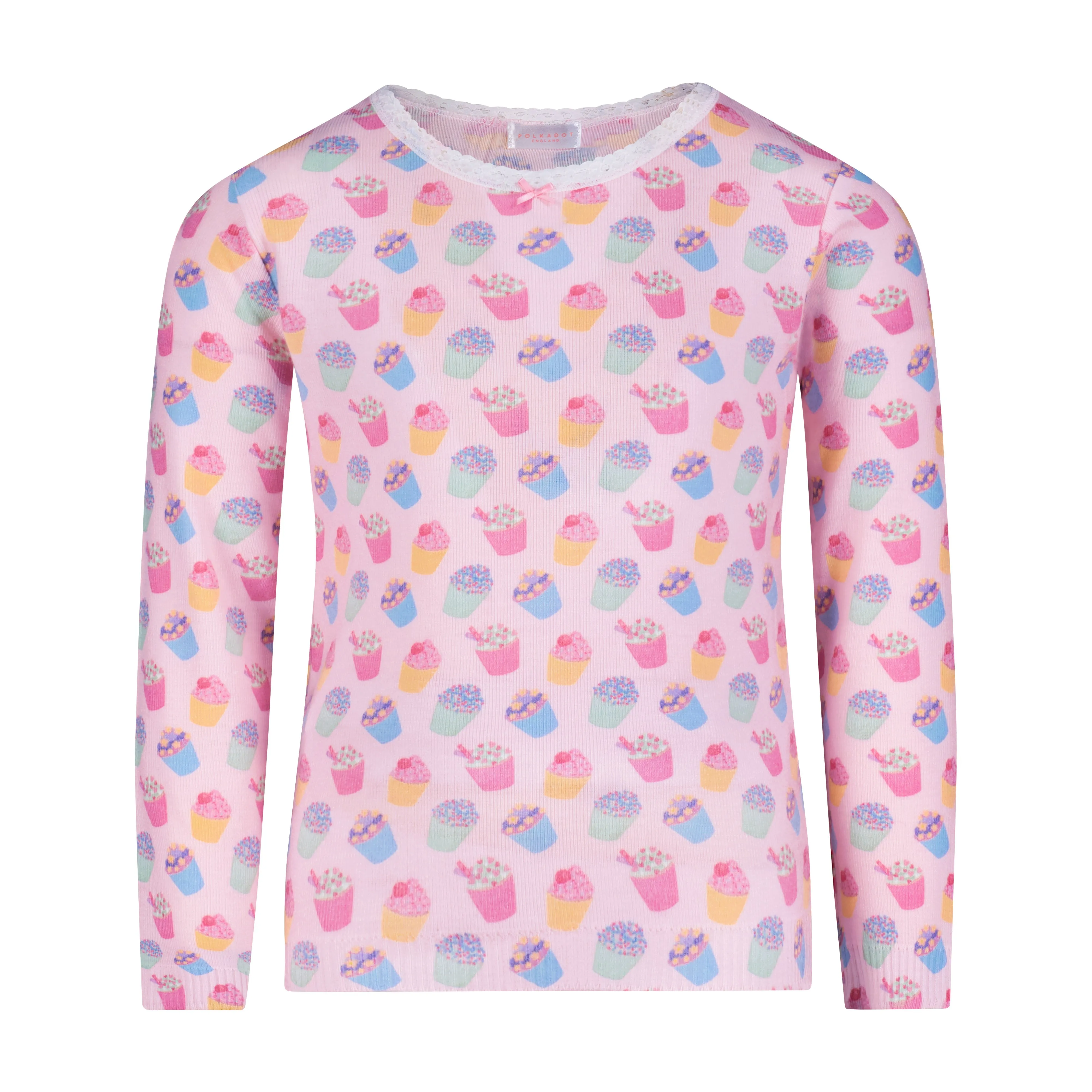 GIRLS CUPCAKE Print CREW LS w Lace