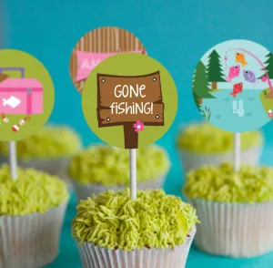 Girl's Fishing Party Cupcake Toppers | Gone Fishing for Girls
