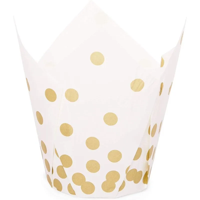 Gold Polka Dot Muffin and Cupcake Liners (White, 3.35 x 3.5 In, 150 Pack)