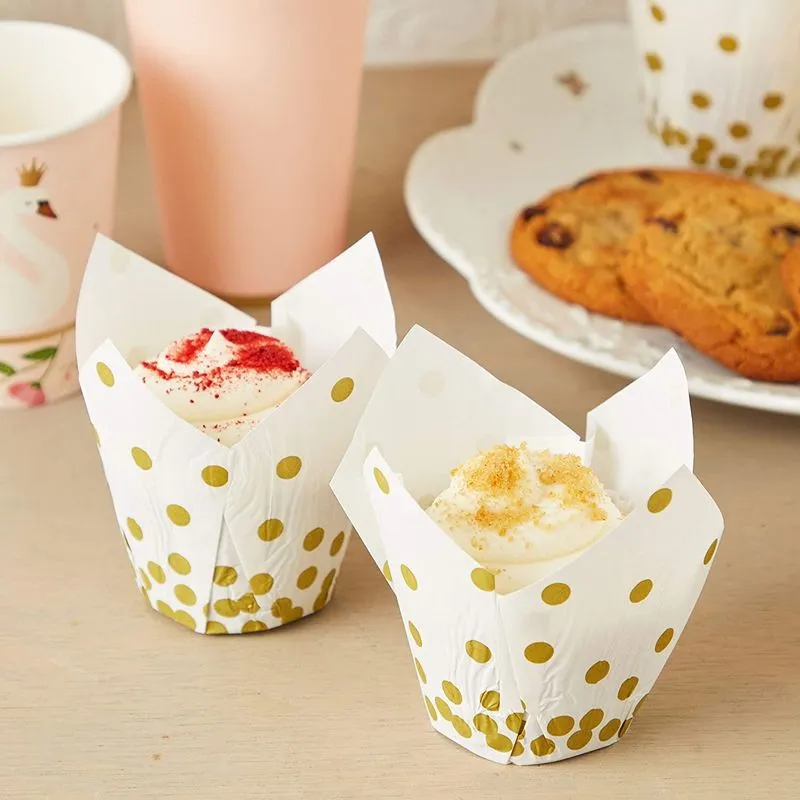 Gold Polka Dot Muffin and Cupcake Liners (White, 3.35 x 3.5 In, 150 Pack)