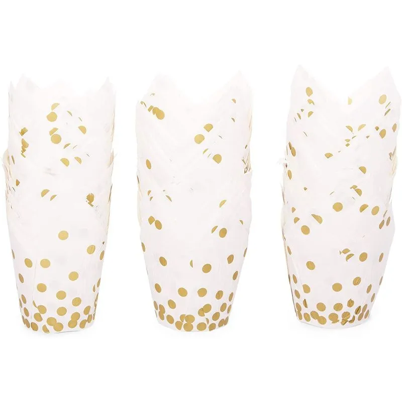 Gold Polka Dot Muffin and Cupcake Liners (White, 3.35 x 3.5 In, 150 Pack)