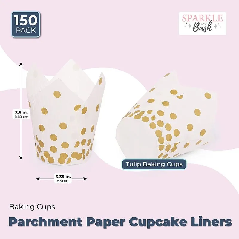 Gold Polka Dot Muffin and Cupcake Liners (White, 3.35 x 3.5 In, 150 Pack)