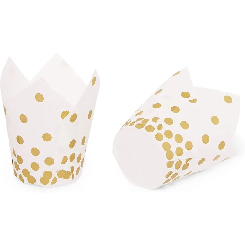 Gold Polka Dot Muffin and Cupcake Liners (White, 3.35 x 3.5 In, 150 Pack)