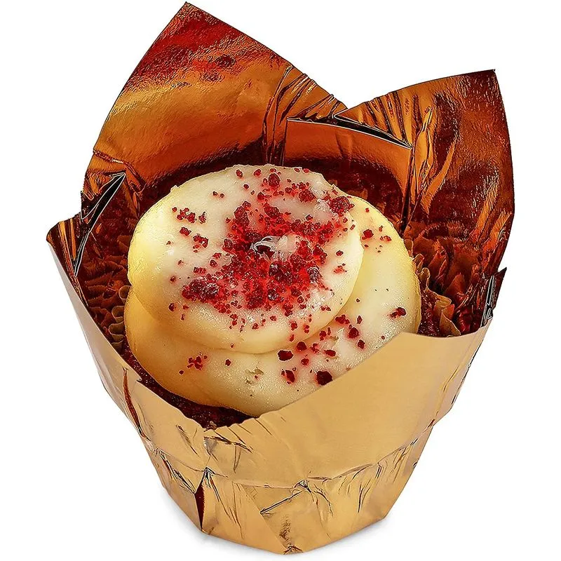 Gold Tulip Cupcake Liners, Foil Muffin Baking Cups (3.35 x 3.5 In, 100 Pack)