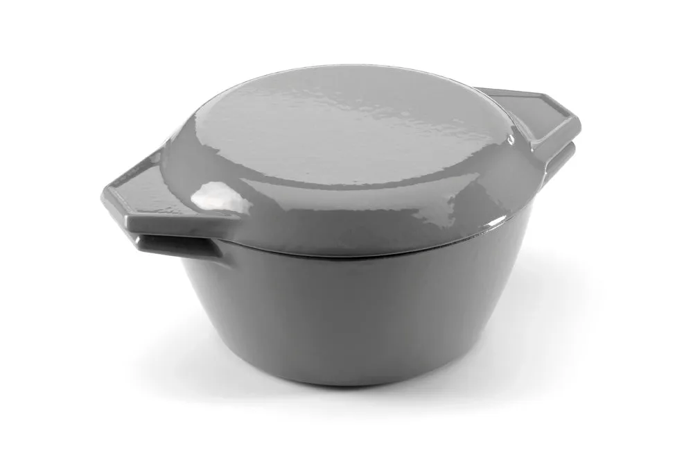 Grey & White Round Cast Iron Enamel Casserole Dish With Lid