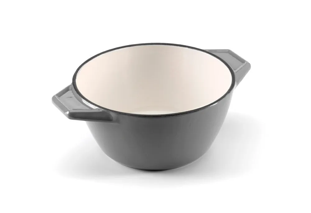 Grey & White Round Cast Iron Enamel Casserole Dish With Lid