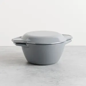 Grey & White Round Cast Iron Enamel Casserole Dish With Lid