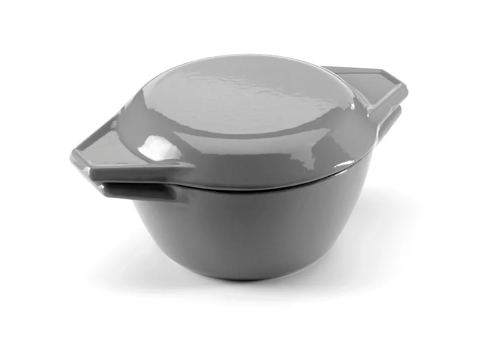Grey & White Round Cast Iron Enamel Casserole Dish With Lid