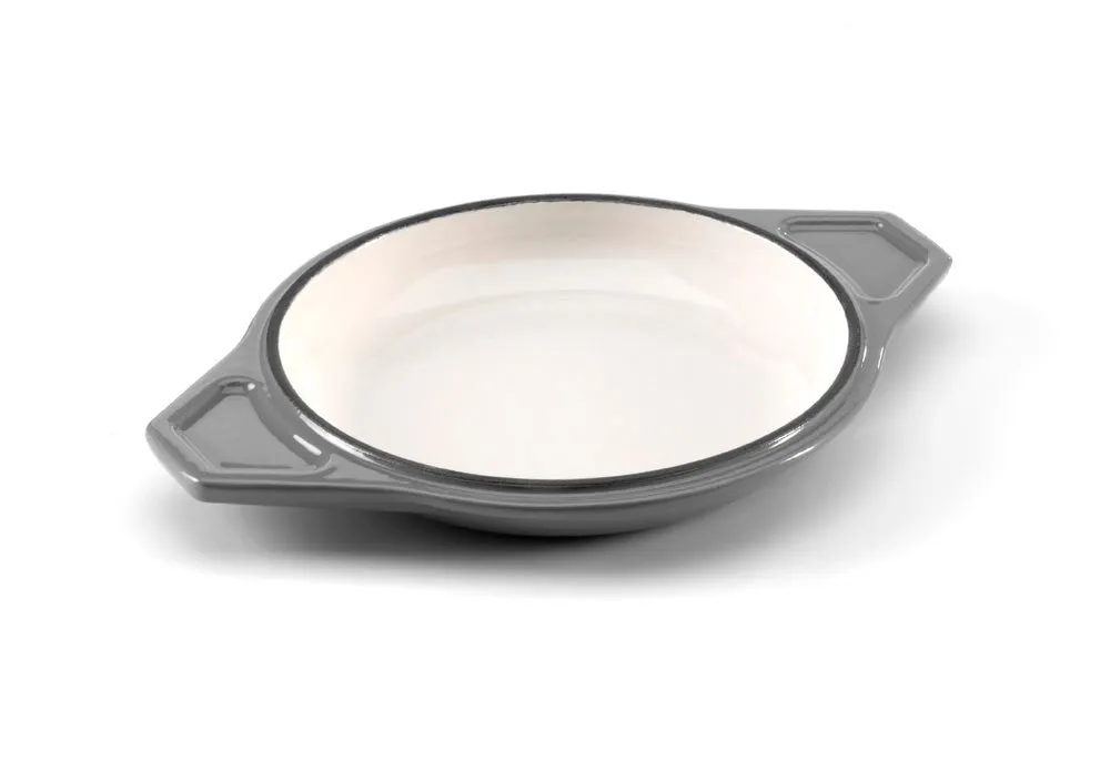 Grey & White Round Cast Iron Enamel Casserole Dish With Lid