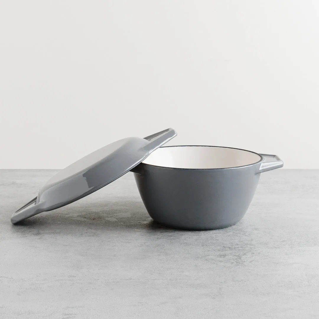 Grey & White Round Cast Iron Enamel Casserole Dish With Lid