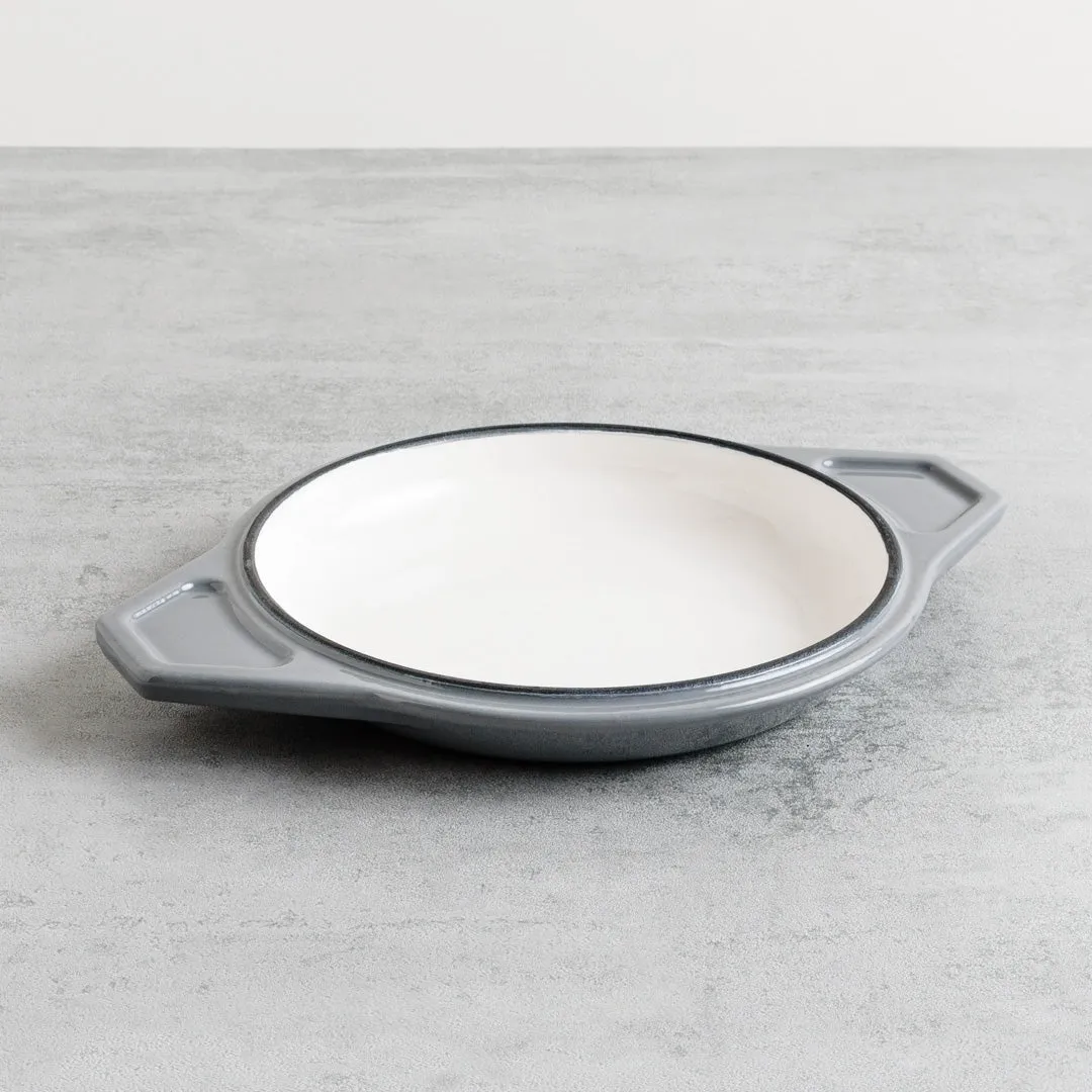 Grey & White Round Cast Iron Enamel Casserole Dish With Lid