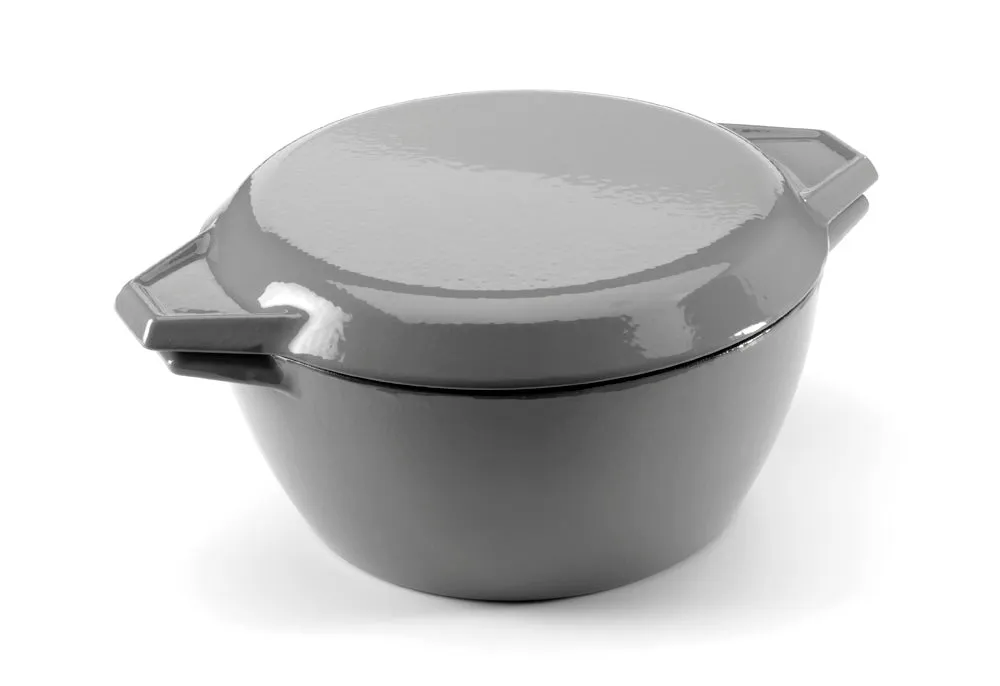 Grey & White Round Cast Iron Enamel Casserole Dish With Lid