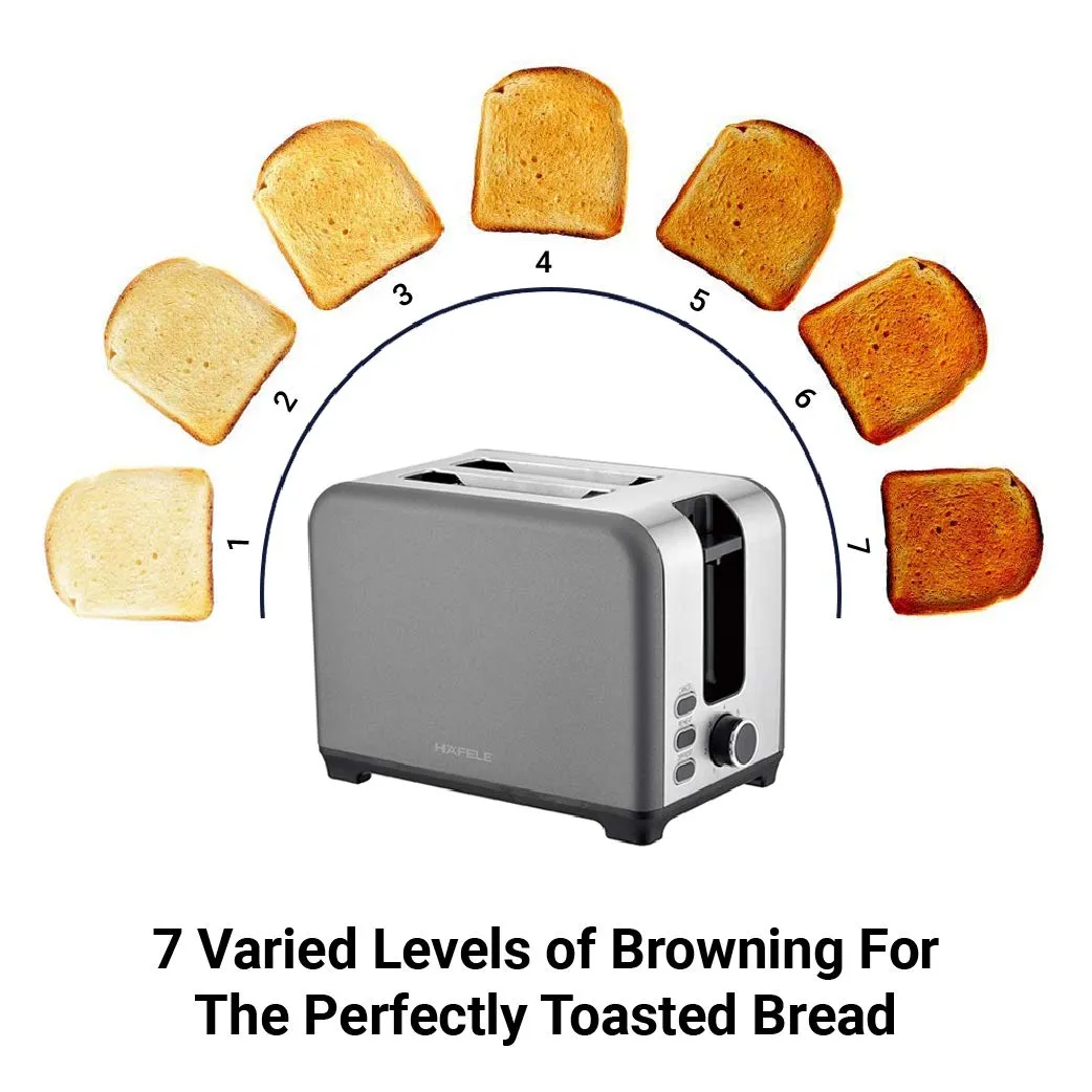 Hafele Amber Stainless Steel 930 Watt 2 Slot Pop-up Toaster with 7 Level Adjustable Grey