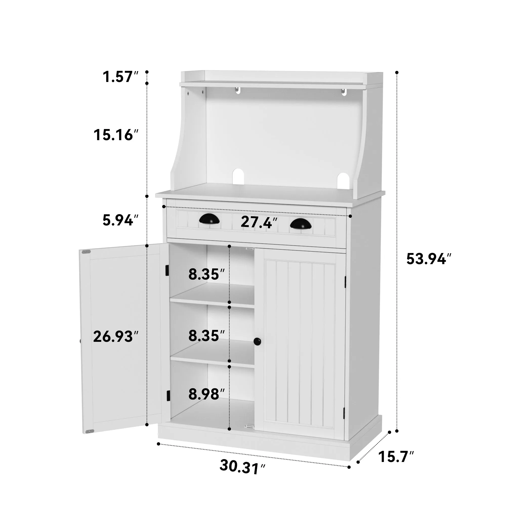 HLR 54" White Microwave Stand with Drawers & Hutch, Adjustable Shelf Pantry Cabinet for Kitchen, Dining & Living Spaces