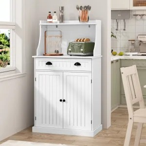 HLR 54" White Microwave Stand with Drawers & Hutch, Adjustable Shelf Pantry Cabinet for Kitchen, Dining & Living Spaces