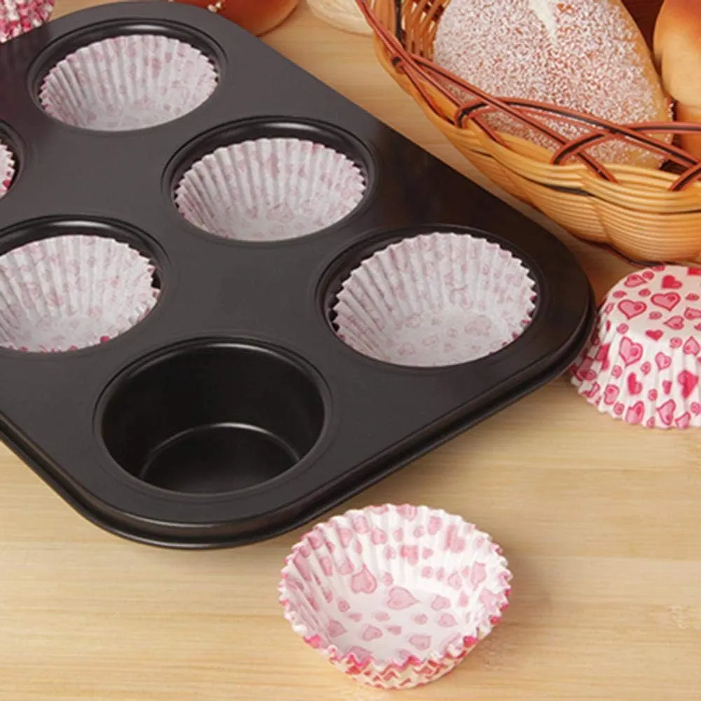 Kuber Industries 6 Slots Non-Stick Cup Cake Tray|Cup Cake Mould for Baking|Idol for Muffin, Small Cake-Pack of 2 (Black)