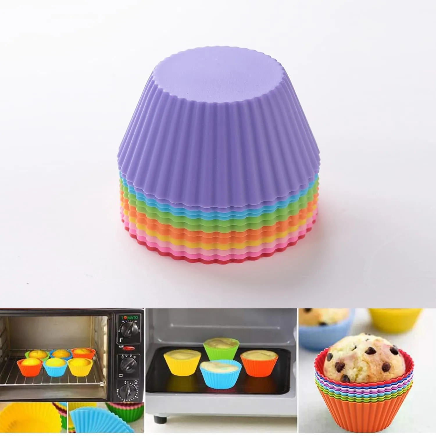 Kuber Industries Silicon Small Cup Cake Mould Set of 60|Reusable Muffin Moulds (Multi)