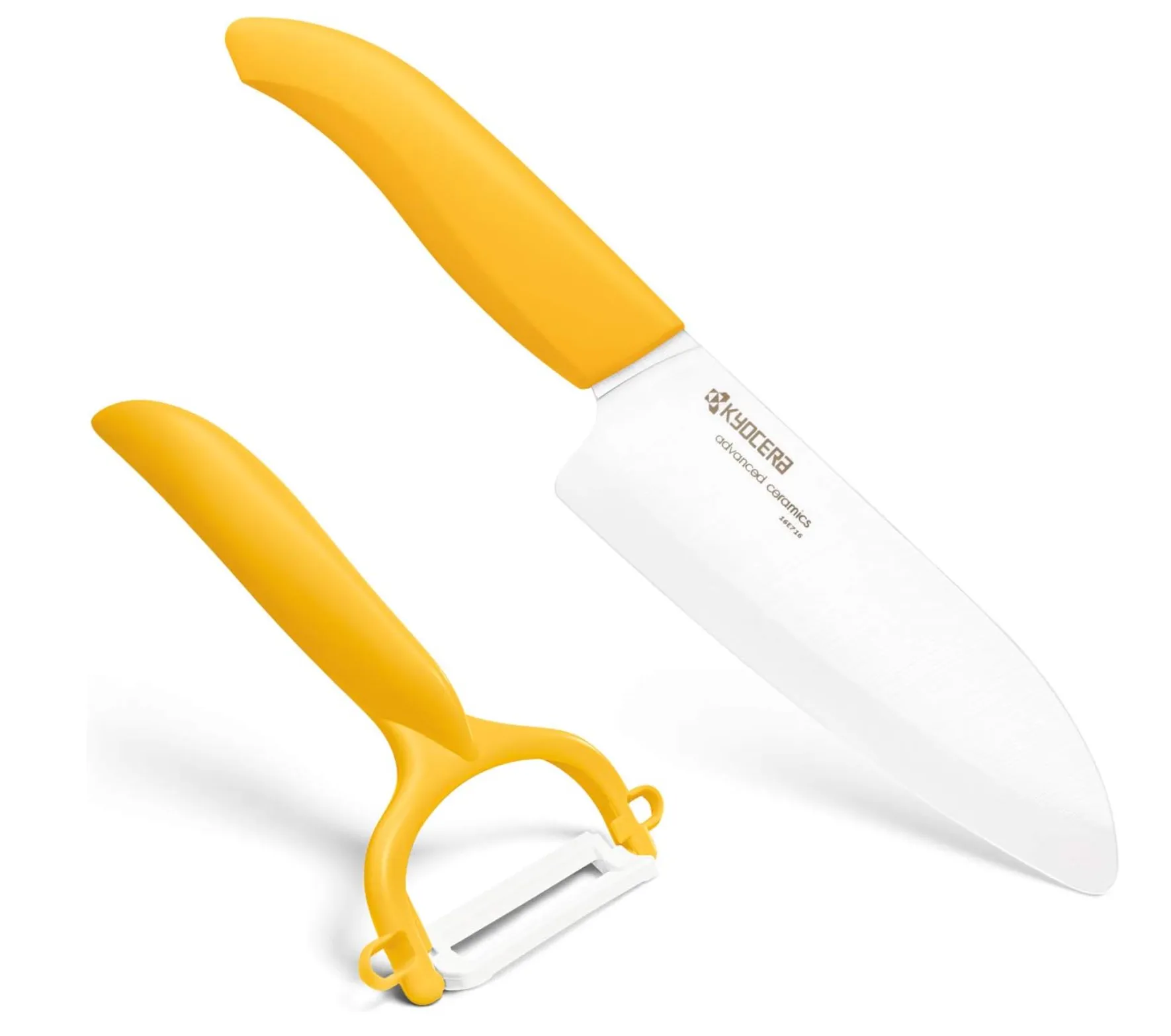 Kyocera Santoku Knife   Rod Handle Peeler Set - Yellow