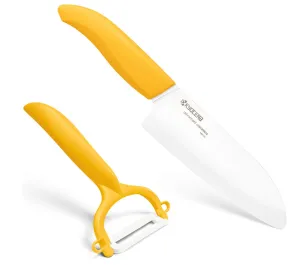 Kyocera Santoku Knife   Rod Handle Peeler Set - Yellow