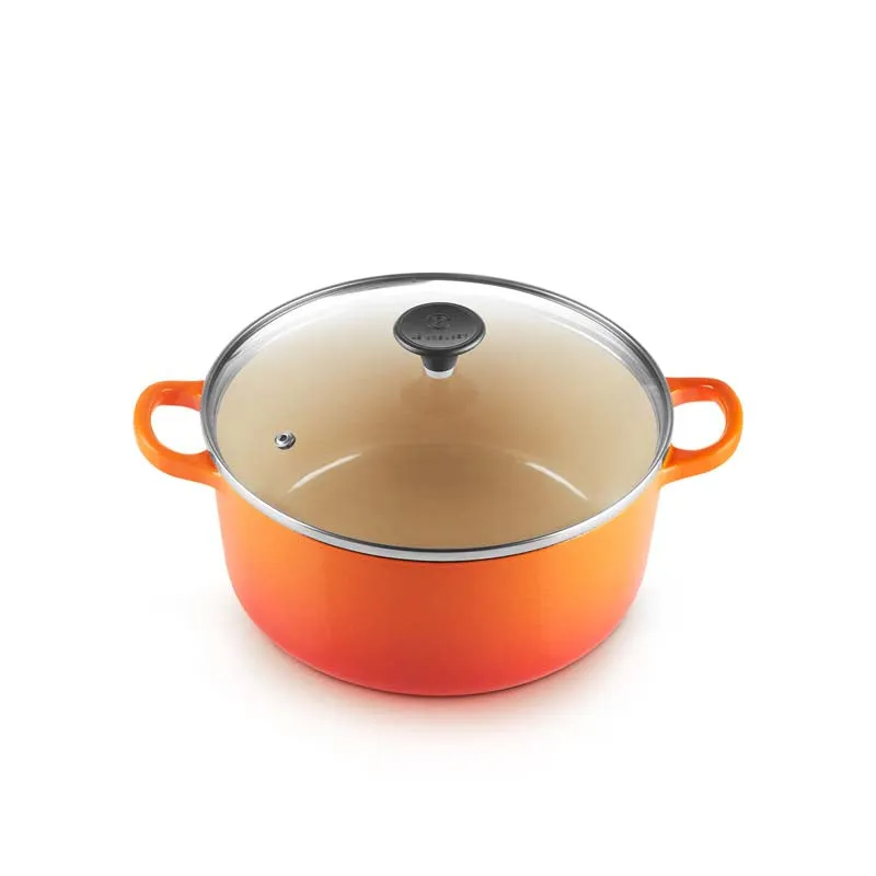 Le Creuset Cast Iron Round Casserole with Glass Lid 22cm