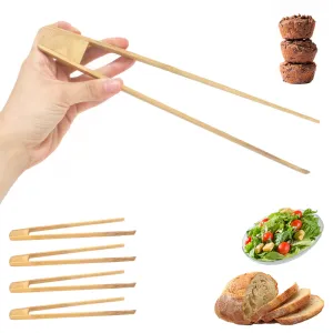 Lot of 5 Bamboo Wooden Toast Tong 12" Bread Bagel Bacon Sugar Ice Tea Salad Home