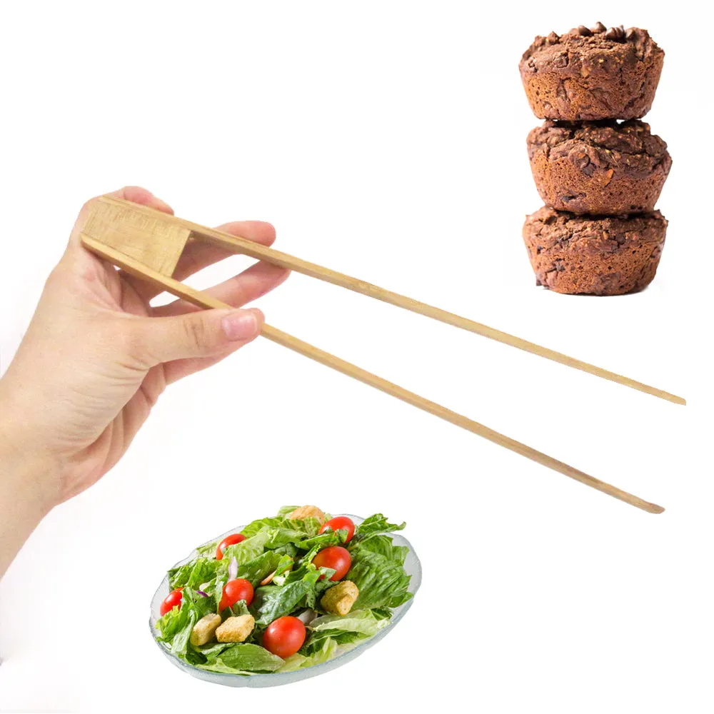 Lot of 5 Bamboo Wooden Toast Tong 12" Bread Bagel Bacon Sugar Ice Tea Salad Home