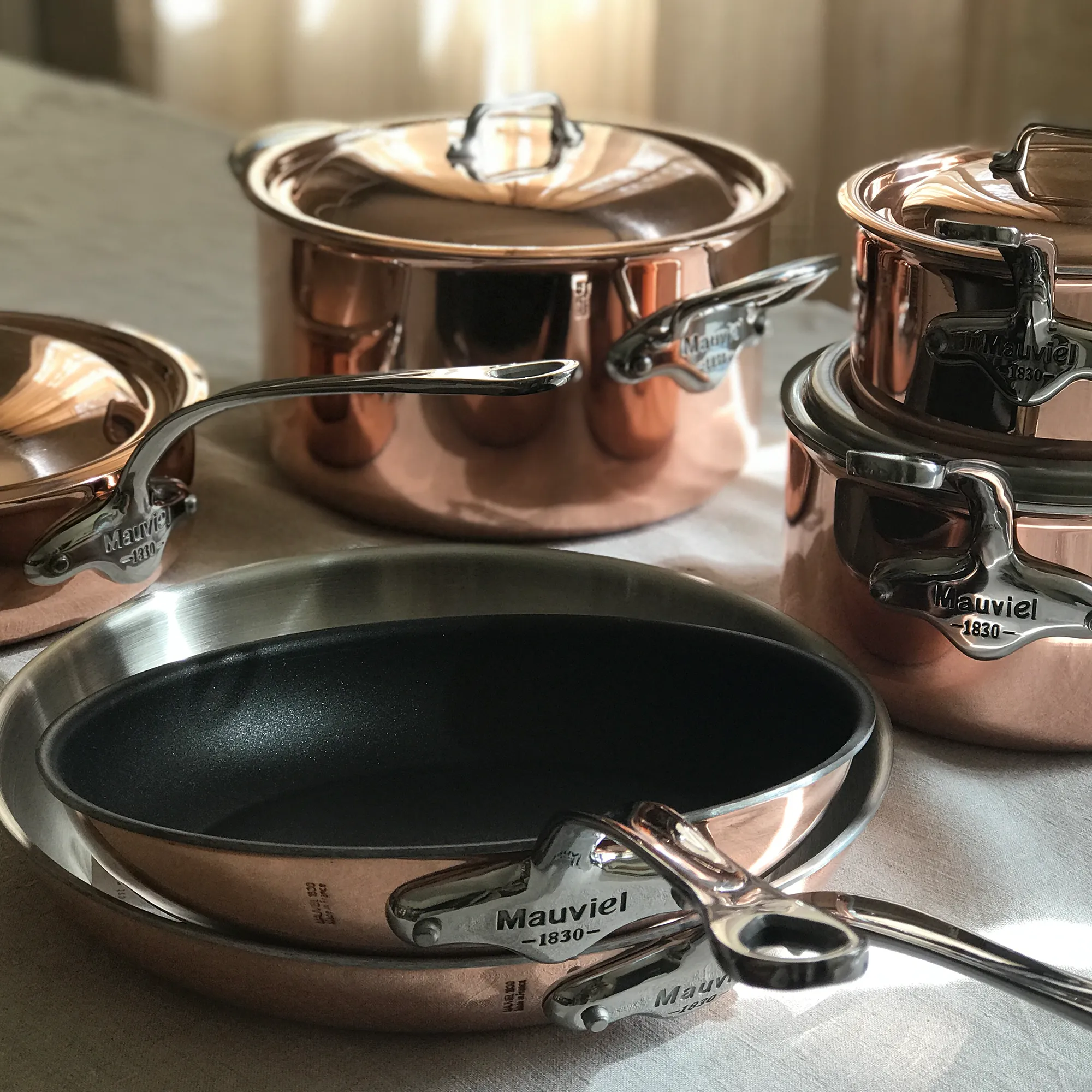 Mauviel M'6 S Induction Copper Sauce Pan With Lid, Cast Stainless Steel Handle, 3.4-Qt