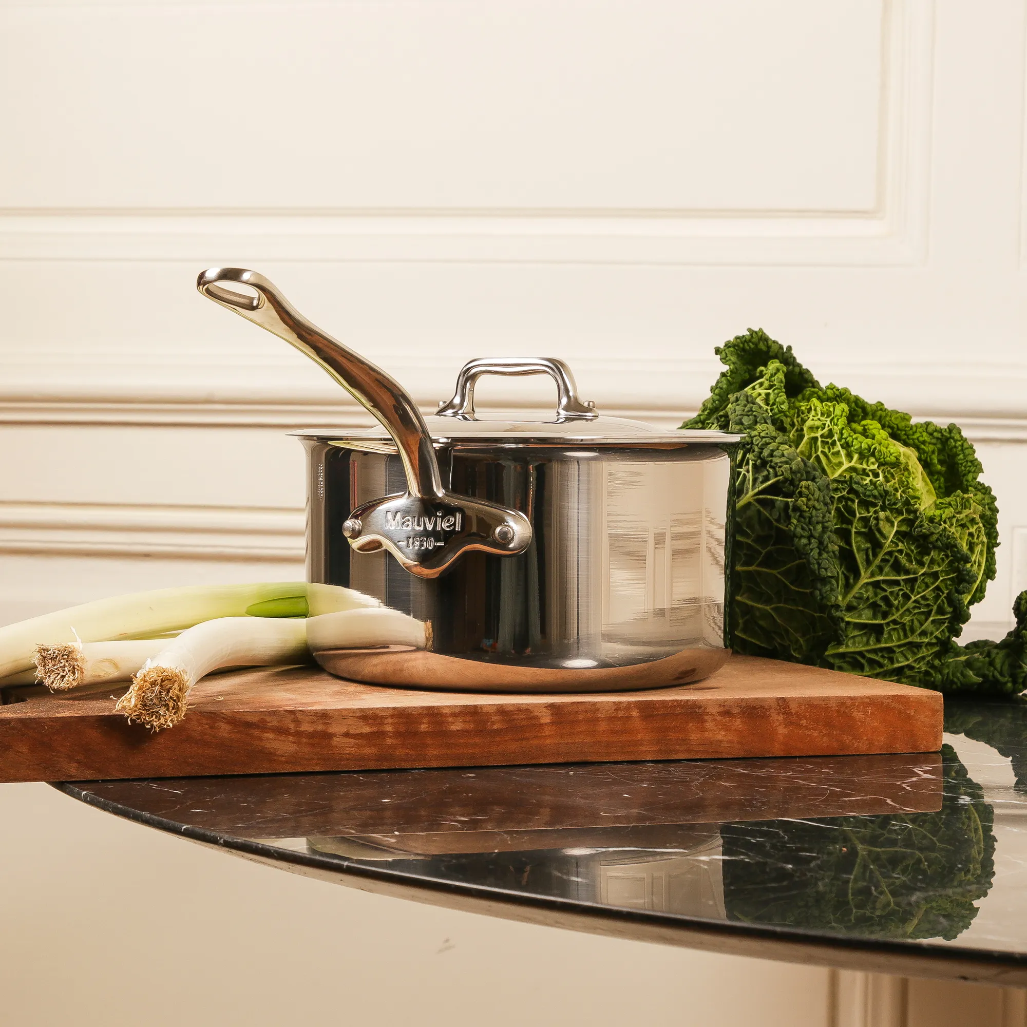 Mauviel M'COOK 5-Ply Sauce Pan with Lid, Cast Stainless Steel Handle, 3.4-Qt