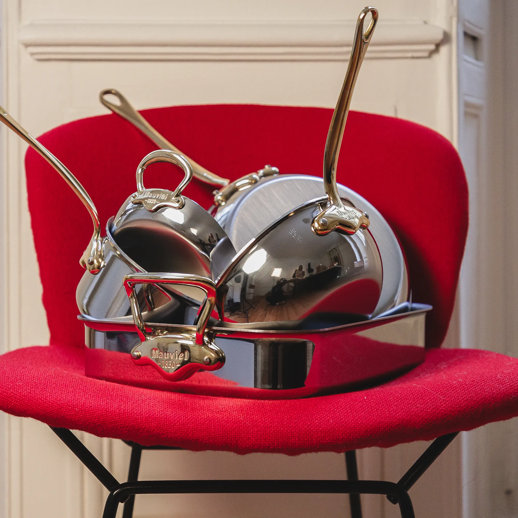Mauviel M'COOK B Sauce Pan With Lid, Brass Handles, 6.5-Qt