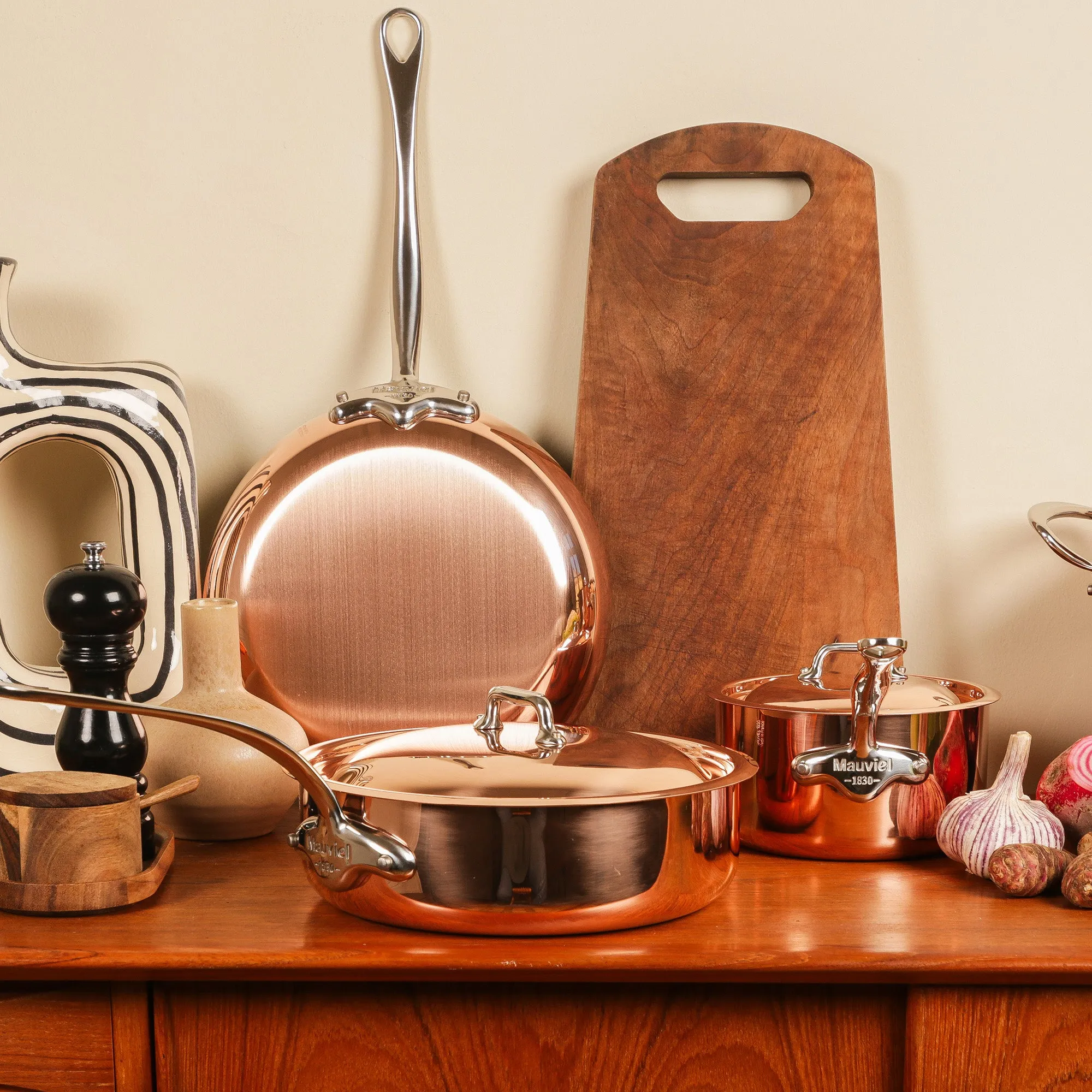 Mauviel M'Heritage 150 S Copper Sauce Pan With Curved Lid And Cast Stainless Steel Handle, 3.4-Qt