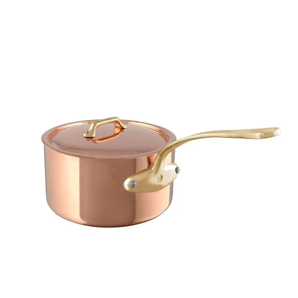 Mauviel M'Heritage 200 B Copper Sauce Pan With Lid, Brass Handle, 2.6-Qt