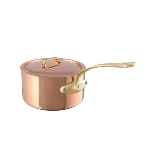 Mauviel M'Heritage 200 B Copper Sauce Pan With Lid, Brass Handle, 2.6-Qt