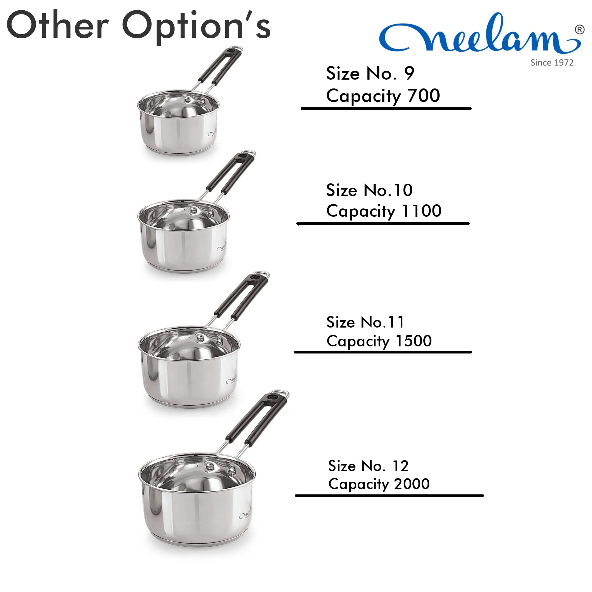 Neelam Stainless Steel 9 22G Regular Sauce Pan Wire Handle, 800 ml, Silver