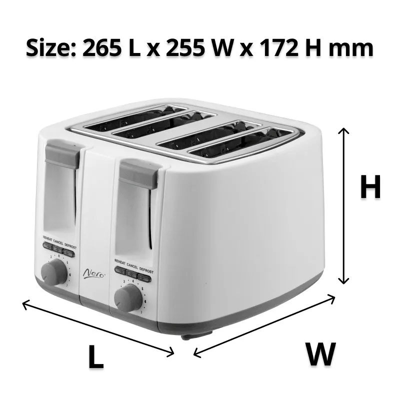 Nero Classic White Toaster 4 Slice Bread Sandwich