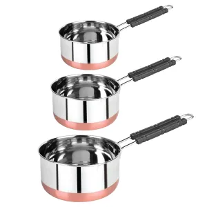 PANCA Sauce Pan Set for Tea, Milk Pan, Copper Sauce Pan Combo Set Gas and Induction Compatible - 1, 1.5 and 2.5 Litre Capacity