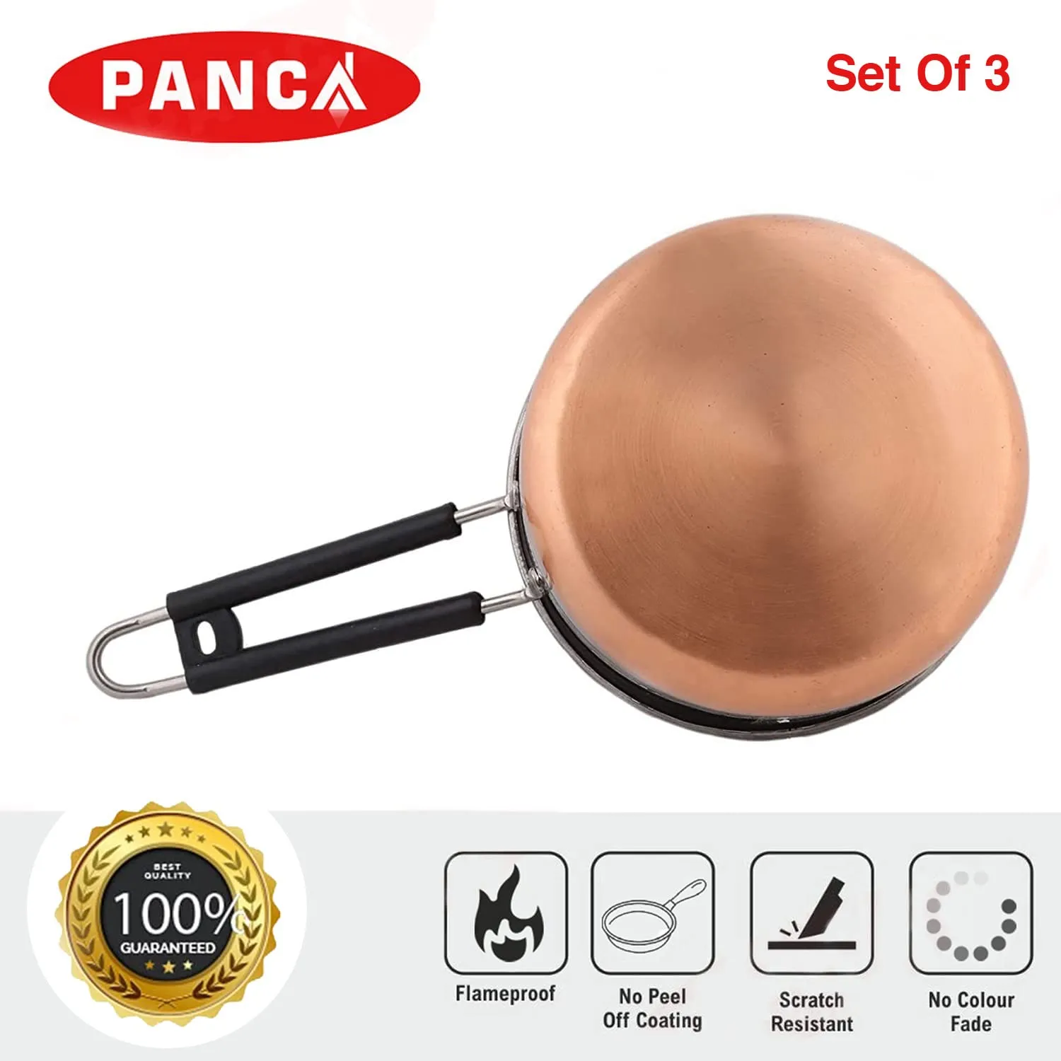 PANCA Sauce Pan Set for Tea, Milk Pan, Copper Sauce Pan Combo Set Gas and Induction Compatible - 1, 1.5 and 2.5 Litre Capacity