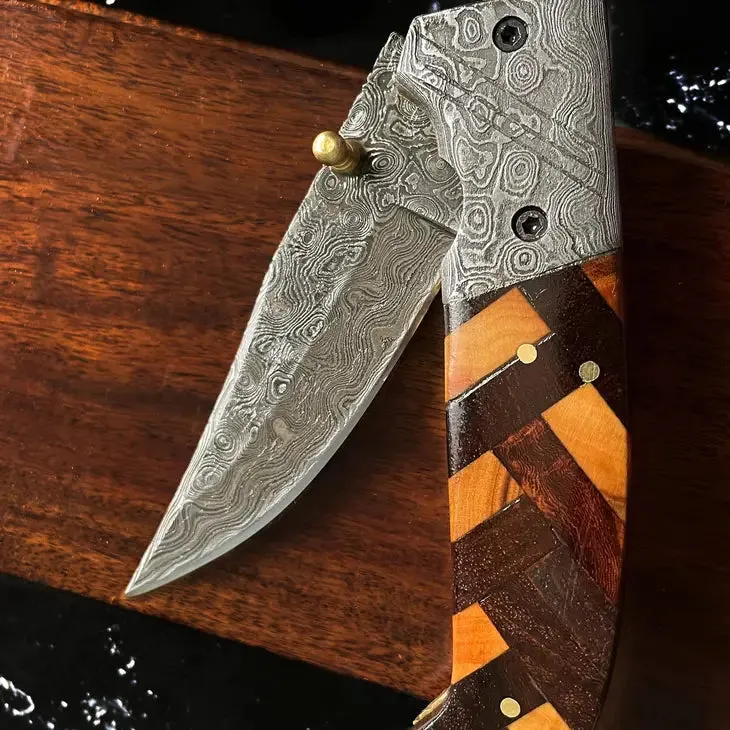 Raindrop Damascus Folding Knife - Titan Int.