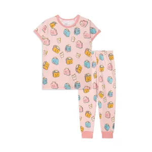 Share Organic Cotton Two Piece Printed Pajama Set Pink Toasters
