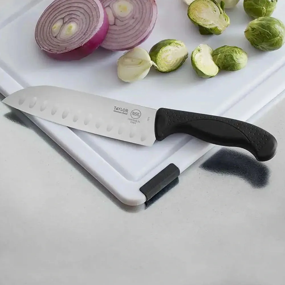 Taylor 5248374 7" Santoku Knife with Black Silicone Handle
