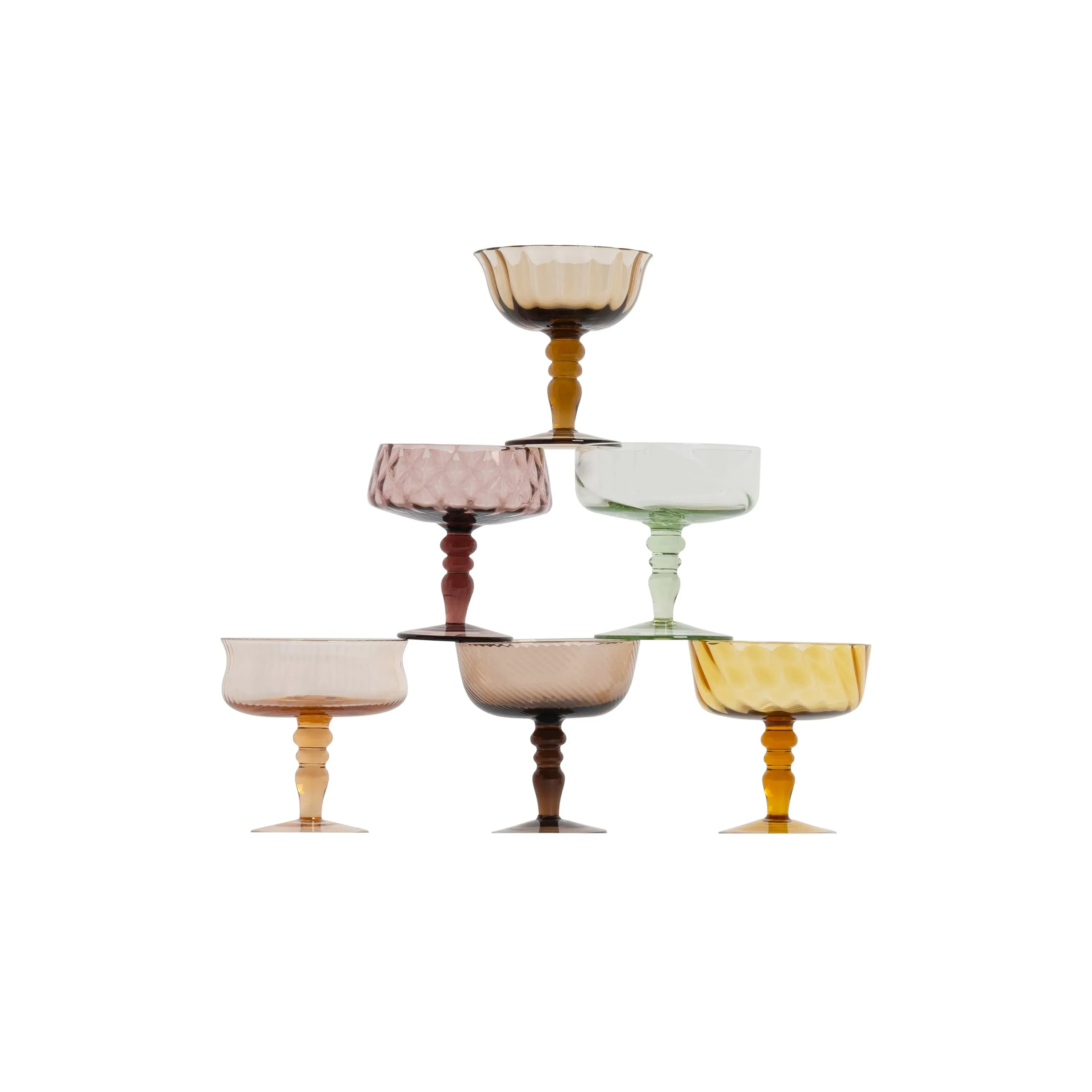Textured Glass Coupe Goblet (Amber   Pink)