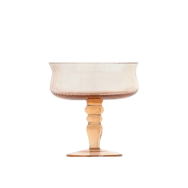 Textured Glass Coupe Goblet (Amber   Pink)