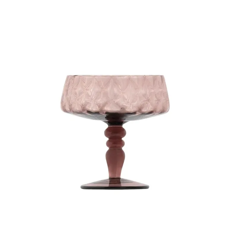 Textured Glass Coupe Goblet (Amber   Pink)