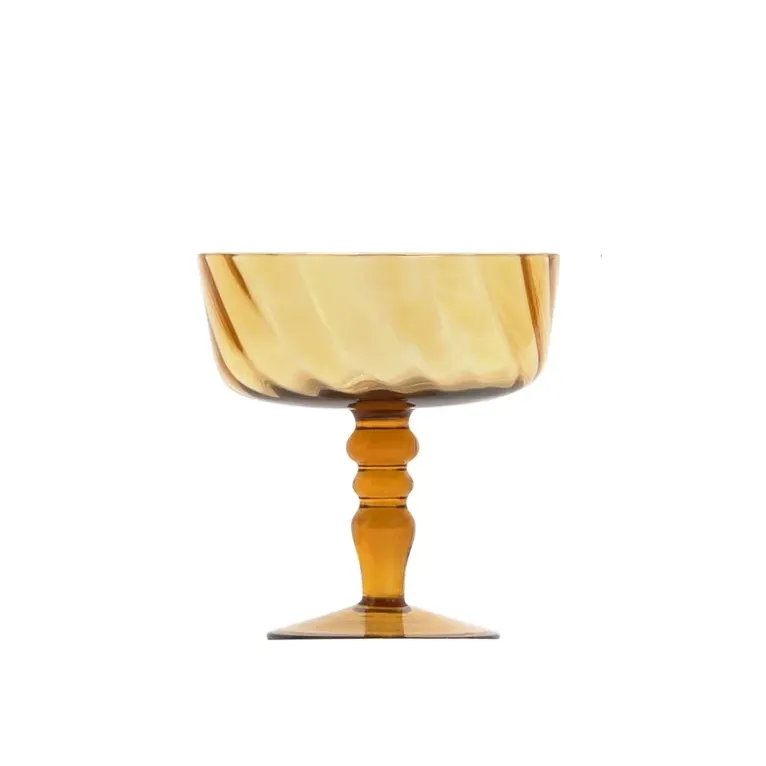 Textured Glass Coupe Goblet (Amber   Pink)
